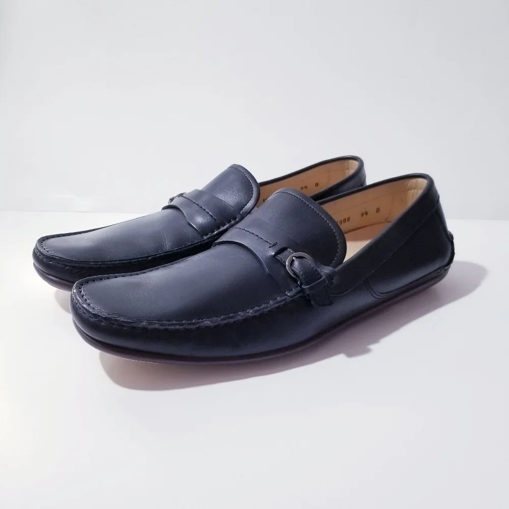 SALVATORE FERRAGAMO Black Leather Side Buckle Loafers Wine Vibram Sole 9.5